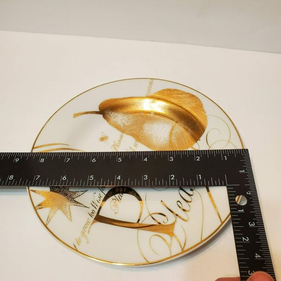 Pottery Barn Plate, Gold Lettering Pleasure, Pear Fruit, Ceramic Salad Plate - Picture 4 of 6